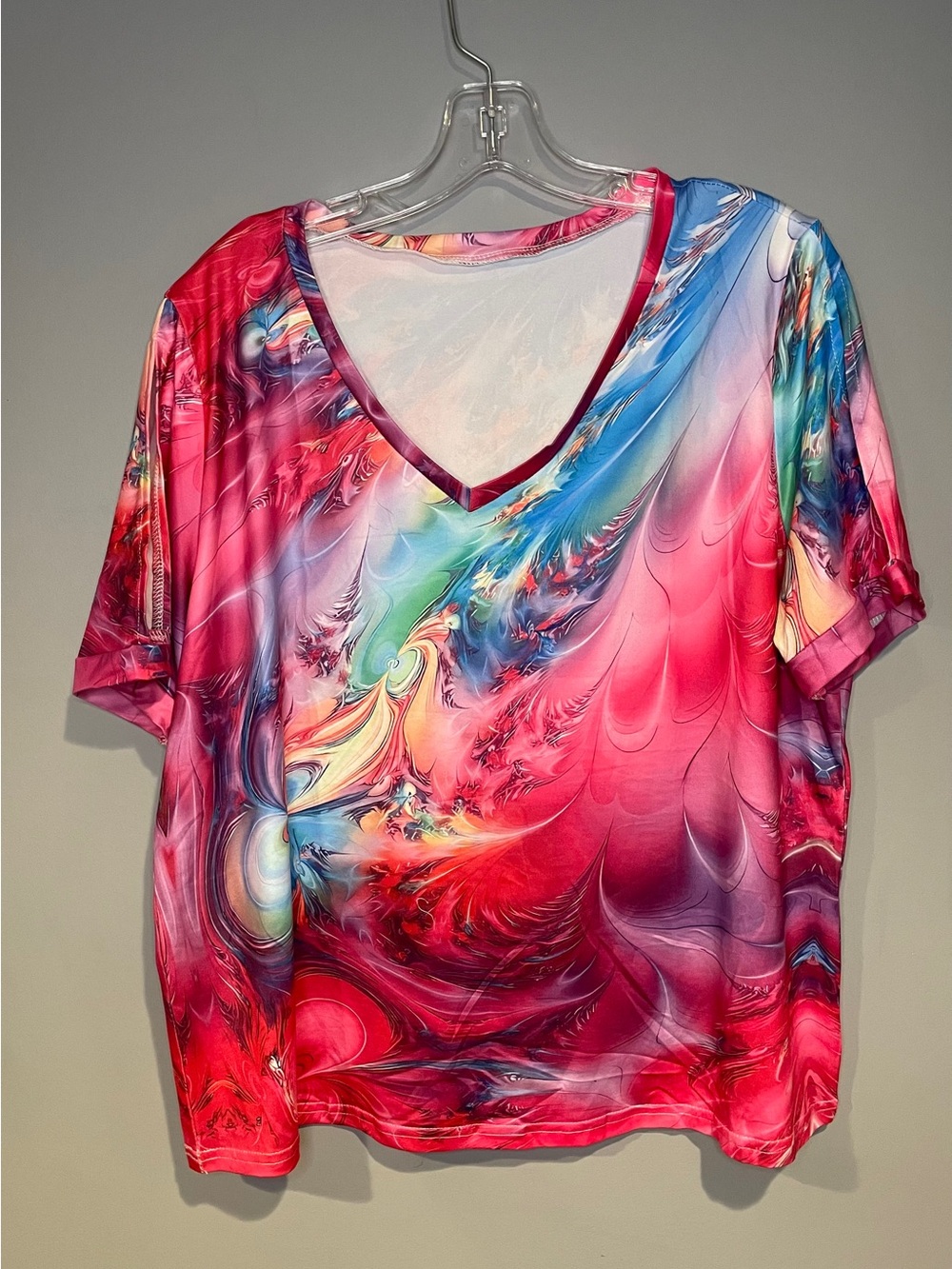 Plus Size Women's Tie-Dye Print V-Neck Short Sleeve Casual T-Shirt, Summer Size